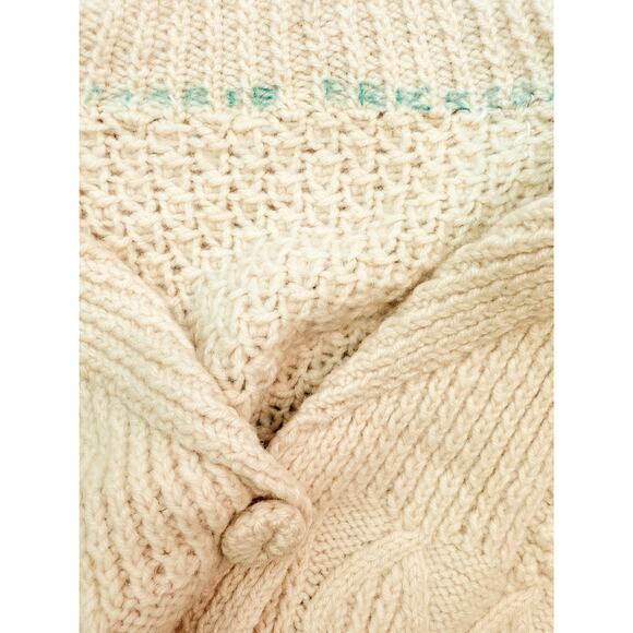 VTG Handmade Knit Cardigan Womens S Cream Fishermans Sweater Boho Cntry Cottage - Picture 2 of 8